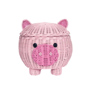 Cute Pig Toy <b>Storage</b> <b>Basket</b> Rattan Nursery Room Furniture Kids Room Organizer For Toys And Books Decorative Craft Wholesale - Product Image 1