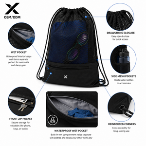 Bolsa de Malla Personalizada X Sports City con Cordón, Transpirable, Impermeable, con Bolsillo para Ropa Mojada, para Deportes, Gimnasio, Playa, Ligera, para Natación - Product Image 5