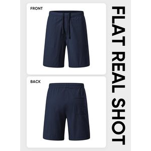 2025 pantalones cortos de playa Seersucker de verano informales para hombre azul marino 7 pulgadas costura interior estiramiento cintura elástica bolsillos con cordón US 34(M) - Product Image 3