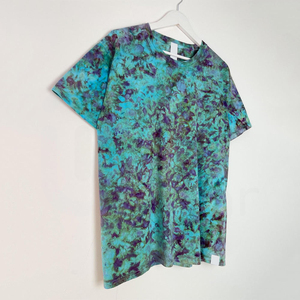 T-shirt à manches courtes pour homme, tie-dye, col rond, tricoté, décontracté, coupe classique, motif vert, violet, bleu - Product Image 3