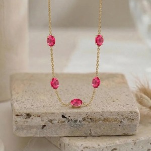 Collar de Turmalina Rosa con Oro, Collar de Turmalina Ovalada, Cadena Delicada con Gema Rosa para Mujer - Product Image 1
