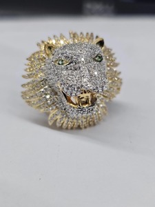 Anillo de Cabeza de León con Incrustaciones de Moissanita, Plata 925, Chapado en Oro de 14K, Anillo de León Estilo Hip Hop, Anillo con Diamantes Cultivados en Laboratorio - Product Image 4