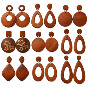ต่างหูรูปหยดน้ำทรงห่วงใบไม้รูปหัวใจ รุ่น Wood-1010 น้ำหนักเบา ทำด้วยมือจากไม้สน สำหรับผู้หญิง เครื่องประดับแฟชั่น ขายส่ง - Product Image 4