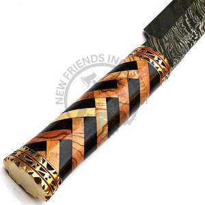 Nuevo cuchillo Bowie de acero de Damasco hecho a mano de 15 pulgadas con mango de madera y funda, cuchillo de caza para exteriores de hoja fija afilada de la mejor calidad - Product Image 4