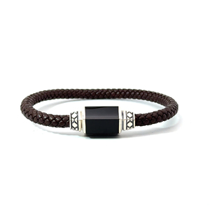 Bracelet de fête à la mode unisexe classique de luxe de haute qualité argent hexagone noir Onxy marron - Product Image 1