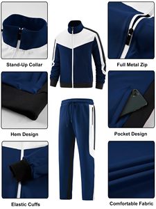 Ensemble de survêtement de maternité grande taille, pantalon de jogging, ensemble de survêtement d'hiver, survêtement de sport avec fermeture éclair, couleur bleu et blanc - Product Image 5