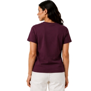 T-shirt en coton personnalisé pour femme, col rond, manches courtes, motif floral brodé beige, décontracté, OEM, qualité supérieure, mode estivale - Product Image 2