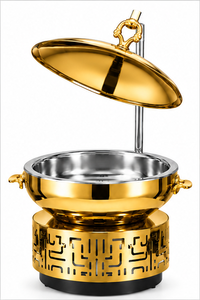 Plat de service de luxe en acier inoxydable doré au design royal, chauffe-plat de buffet avec couvercle à charnière finition miroir pour hôtels et restaurants - Product Image 2