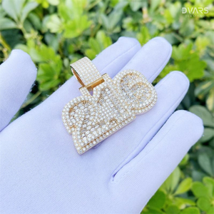 VVS Moissanite Iced Luxury Certified Men's Two Tone 925 Sterling <b>Silver</b> Hip Hop Jewelry Custom Number Name <b>Initial</b> Logo <b>Pendant</b> - Product Image 2