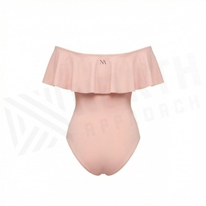 NORTH APPROACH Women Off-The-Shoulder Ruffled One-Piece Swimsuit Solid Pink Stretch Bodysuit - Product Image 2