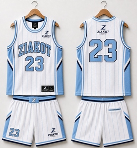 Maillot de basketball authentique bleu clair à rayures fines, personnalisé, le plus vendu en gros pour l'industrie - Product Image 1