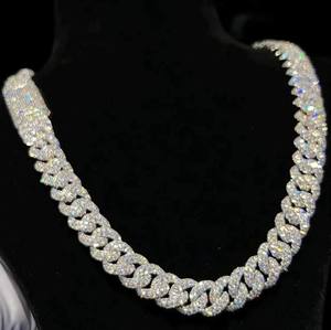 Collier unisexe ajustable en argent sterling 925 plaqué rhodium avec chaîne cubaine et moissanite VVS, style hip-hop, cadeau pour rappeur - Product Image 4