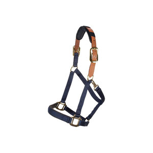 Cabestro para Caballo de Nailon Azul Marino con Detalles en Cuero y Herrajes de Latón - Product Image 1