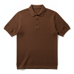 Polo à manches courtes en tricot marron, design personnalisé, couleur unie, boutons, coupe classique - Product Image 1