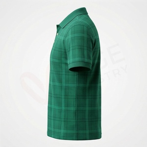 Polo à manches courtes pour homme, vert à carreaux, décontracté, coupe classique, boutons - Product Image 3