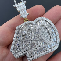 Collier pendentif Tishya Diamond 420 en argent sterling 925 plaqué or avec moissanite sertie en clos, style hip-hop pour femme