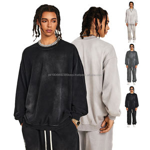 Sudadera de algodón 100% de gran tamaño de alta calidad, cuello redondo con hombros caídos, sudaderas con capucha desteñidas al sol Vintage - Product Image 1