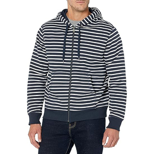 Sudadera con Capucha y Cierre de Cremallera para Hombre, Diseño a Rayas, Corte Regular, Estilo Casual para Otoño, 100% Algodón Tejido Transpirable - Product Image 1
