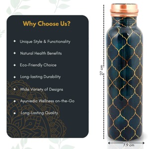 Hermosa Botella de Agua de Cobre Puro con Diseño Estampado Marroquí en Verde Oscuro y Dorado, Perfecta para el Hogar y para Regalos - Product Image 2