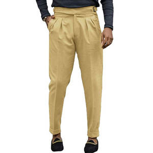 Pantalon plissé beige pour homme, taille haute, en coton, décontracté, pour le printemps, infroissable, style avant - Product Image 1