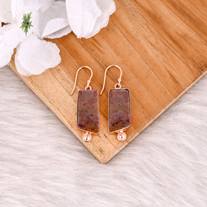 ต่างหูหินแจสเปอร์ทรงคลาสสิก ชุบทองคำสีกุหลาบ ต่างหูแบบห้อย ต่างหูทองเหลืองทันสมัย ผู้ผลิตขายส่ง - Product Image 2