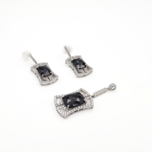 925 <b>Sterling</b> <b>Silver</b> Natural Black Onyx Pendant & <b>Earring</b> <b>Set</b> Rhodium Plated OEM ODM Fine Jewelry - Product Image 2