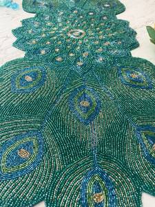 Handmade Eco-Friendly Durable 5mm Thick Fabric Table <b>Mat</b> Customized Shape Green Gold Embroidered Luxury Bohemian Design - Product Image 6