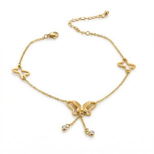 Chaîne de cheville tendance en argent plaqué moissanite, motif papillon bohème, pour femme, idéale pour l'été et la plage, bijou ajustable - Product Image 3