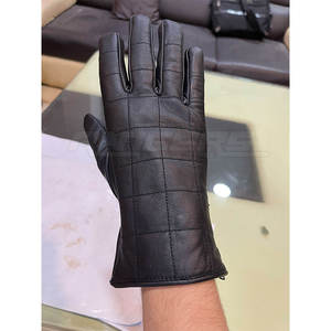 Gants d'hiver en cuir pour homme et femme, en véritable peau de mouton, design à points croisés, mode outdoor, OEM, noirs. - Product Image 2