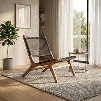 Modern Minimalist Tik Ağacı Rattan Örgülü Kolçaksız Şezlong, Otel ve Villa Dış Mekan Veranda Mobilyası