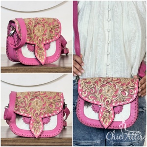Luxury Hand Tooled Genuine Cowhide Leather Crossbody Handbags Stylish Floral Design <b>Women</b> Crossbody Shoulder <b>Messenger</b> <b>Bag</b> - Product Image 1