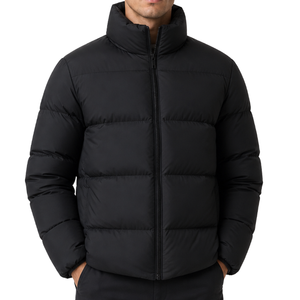 All Black Classic Winter puffer Jacket Men Minimalist Blank Puffer <b>Coat</b> High Quality Padded <b>Bubble</b> Jacket - Product Image 3