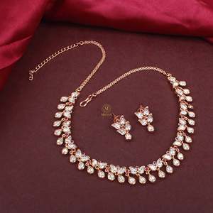 Nisha Polki Gold-Plated Diamond Bridal Wedding Necklace & Earring Set - Product Image 2