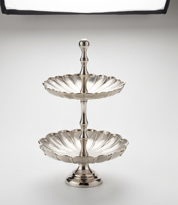 Modern Silver Metal 2 <b>Tier</b> <b>Cake</b> <b>Stand</b> Luxury Scalloped Edge Dessert Display Tray Pedestal Ball Finial Cupcake Holder Party - Product Image 1