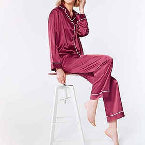 Women <b>Summer</b> Spring Autumn Solid Sleeping <b>Pyjama</b> Set Breathable Eco-Friendly 100% Silk Comfortable Soft Nightwear Home Wear - Product Image 1