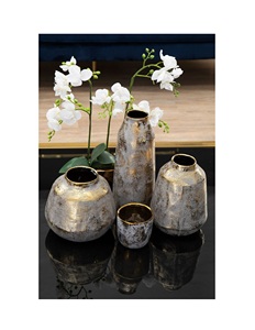 Juego de Jarrones de Lujo en Gris Hormigón Desgastado y Dorado – Centro de Mesa de Cerámica Metálica Surtida de 4 Piezas - Product Image 1
