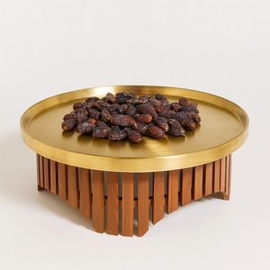 Plateau rond doré traditionnel pour l'iftar et la présentation de la table du Ramadan, luxueux présentoir à fruits secs et sucreries, dernière nouveauté - Product Image 6