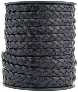 Cordon en cuir tressé plat noir véritable en rouleau pour bracelet, collier, perlage, artisanat fait main, couleur personnalisée, Inde - Product Image 1