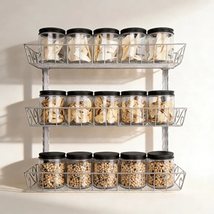 3 Layer Wall Mounted Spice <b>Rack</b> <b>Kitchen</b> Organizer Metal Wooden <b>Storage</b> Shelf Spice Jar Holder Modern <b>Kitchen</b> Decor From India - Product Image 6