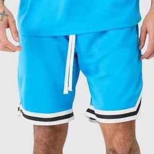 Men's Blue Crew Neck T-Shirt Set Solid Color Knitted Casual Summer Wear Breathable Street Style - Product Image 2