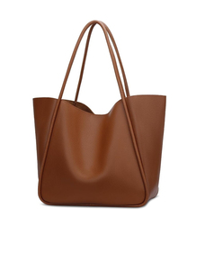 Sac fourre-tout en cuir véritable pour femme, couleur unie, fermeture ouverte, style minimaliste, toutes saisons, usage quotidien - Product Image 1