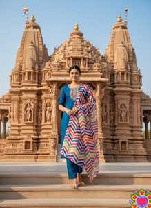 Slub Embroidered <b>Indian</b> Pakistani Set <b>Kurta</b> Pant Dupatta Women Ethnic Outfit Casual Recycled Materials All Seasons Ready to Wear - Product Image 5