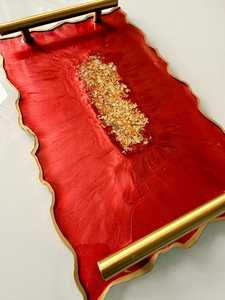 Timeless Craft Black Marble Effect <b>Resin</b> Serving Tray with Silver Leaf Handmade <b>Epoxy</b> Design and Handles Custom Size Available - Product Image 6