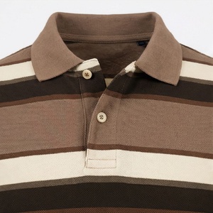 Polo en tricot à manches courtes rayé pour homme, coupe décontractée, marron beige noir à motifs - Product Image 3