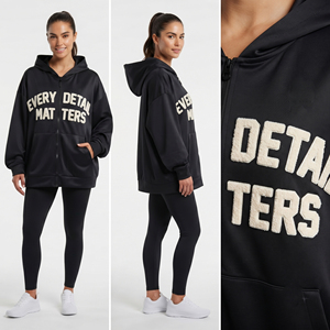 Sweat-shirt à capuche oversize pour femme en polyester/coton, manches longues, broderie chenille, vêtements de sport, longueur standard, coupe-vent - Product Image 4