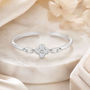 Hypoallergenic 925 Sterling <b>Silver</b> Clover <b>Ring</b> with <b>Adjustable</b> Chain Band for Women Sensitive Skin Fine Jewelry - Product Image 4
