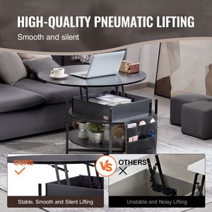 Tavolino da Caffè Rotondo con Piano Sollevabile da 35,3 Pollici, Tasche Extra per lo Stoccaggio, Design Pop-up per Soggiorno - Nero - Product Image 3