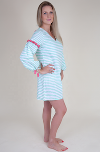 Magnifique tenue rose en coton brodé à manches longues, unité à rayures avec décor en Pom Pom, et motif Floral, dos profond, par lot de 5 - Product Image 6