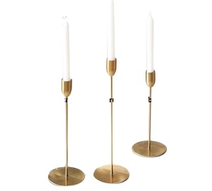 ชุดเชิงเทียนโลหะแบบทันสมัยจำนวน3ชิ้นสำหรับเครื่องใช้บนโต๊ะอาหารและอุปกรณ์รับประทานอาหารค่ำเชิงเทียนสีทองเชิงเทียนโลหะทรงสูง - Product Image 1