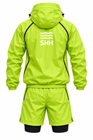Ensemble de fitness personnalisé vert néon pour homme : Haut de sport à capuche semi-zippé et short 2-en-1 réfléchissant pour entraînement en salle de sport et perte de poids